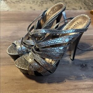 bebe Silver Strappy Heels